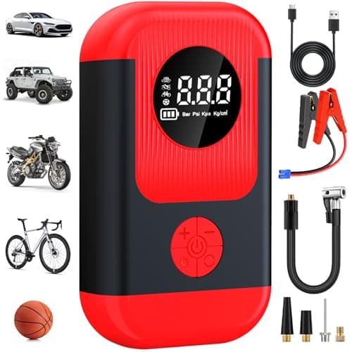ApexNexus Tire Inflator Portable Air Compressor & Car Jump Starter, Cordless Air Pump with LED Light & Pressure Gauge for Auto,Motorcycles,Bikes,Balls. — image 1