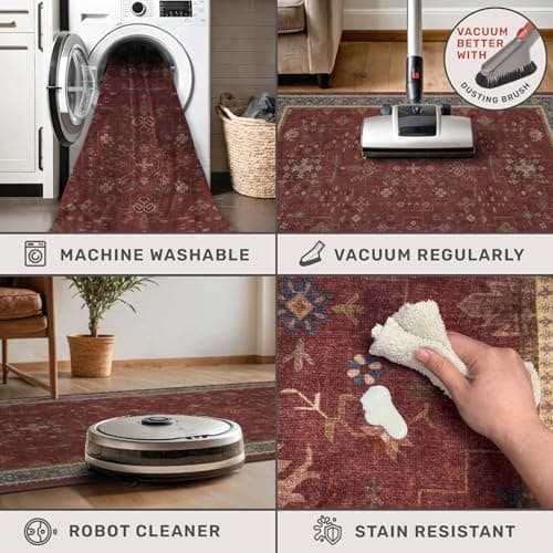 Hazo Haus Moroccan Big Rugs for Living Room - Dark Red 10x12 Area Rug for Large Bedroom, Dining Room, Washable Lightweight Foldable Oriental Burgendy Home Décor view 4