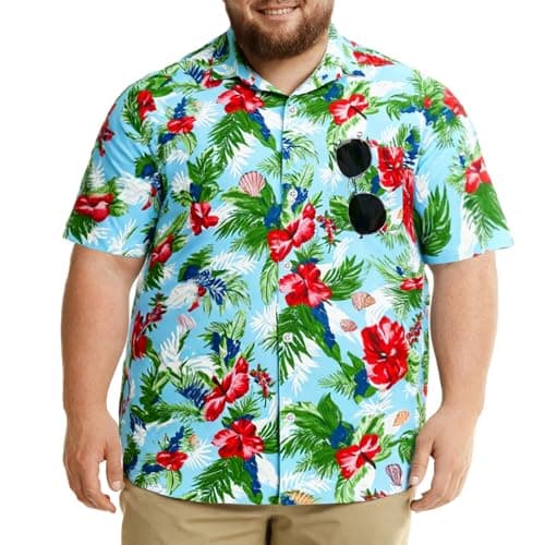 Big and Tall Men's Hawaiian Shirts - Short Sleeve Tropical Floral Button Down, Casual Summer Beach Wear view 2