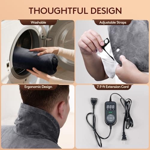 Far Infrared Heating Pad for Neck and Shoulders and Back - 6X Deeper Pain Relief, Graphene 30s Fast Heat, 8 Heat Setting, 16 Timer, Automatic Memory, Weighted Heating Pads Gift for Women&Men (Grey) view 6