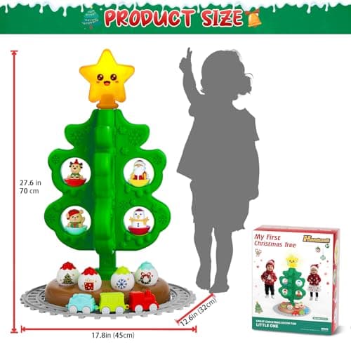 My First Christmas Tree for Kids, Light Up Star Musical Toy Toddler Christmas Tree Decoration Toy Set with Colorful Ornaments DIY Train&Track, Roly Poly Toys, Finger Puppets Xmas Gifts for Boys Girl view 3