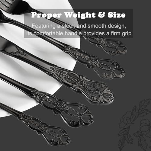 Runfly Gorgeous Retro Royal Black Stainless Steel 20 Pieces Flatware Set, Black Silverware Set, Anti-rust Stainless Steel dark Cutlery Set Utensils Including Fork Spoon and Knife view 3