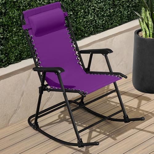Best Choice Products Outdoor Zero Gravity Rocking Chair, Folding Reclining Patio Lounge Chair with Adjustable Pillow for Lawn, Beach, Camping - Amethyst Purple view 2