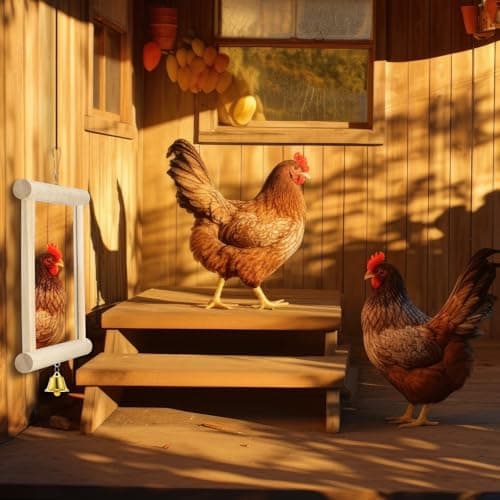 Sadnyy Chicken Mirror Toys Extra Large 10.6 x 10 Inch Big Hanging Swing Mirror with Bell Wooden Pecking Toy for Hens Birds Parrots Coop Roosters (Square, Yellow, 1pcs) view 5