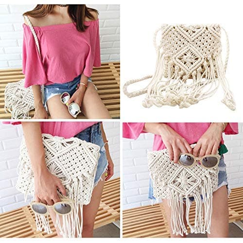 Donalworld Women Tassel Shoulder Bag Bohemian Beach Crochet Messenger Bags view 7
