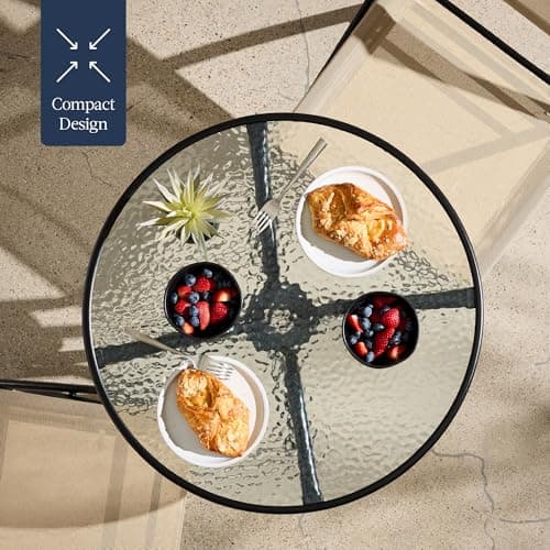 Best Choice Products 3-Piece Patio Bistro Dining Furniture Set w/Textured Glass Tabletop, 2 Steel Folding Chairs, Polyester Fabric - Beige view 2