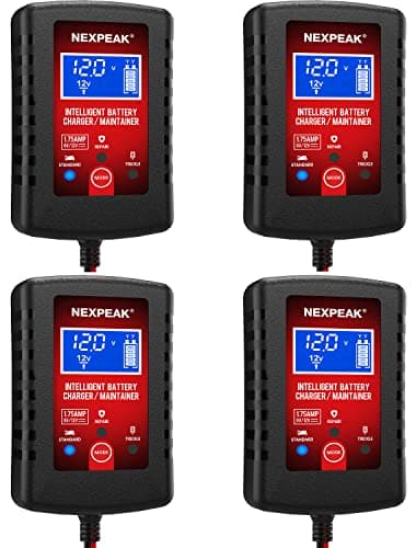 [4-Pack]1.75-Amp Car Battery Charger, 6V and 12V Smart Fully Automatic Battery Charger Maintainer, Trickle Charger, Battery Desulfator for Car, Lawn Mower, Motorcycle, Boat, Marine Lead Acid Batteries