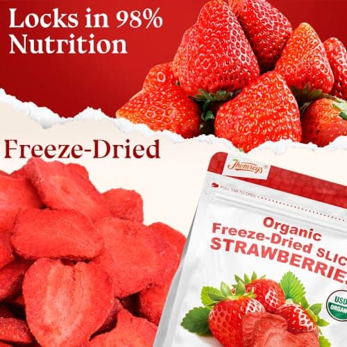 Organic Freeze Dried Strawberries Slices Dehydrated Fruit & Dry Berries Crispy Dried Strawberry Fruits, for Breakfast Cereal Dessert Salad Yogurt Baking Decoration Non GMO Gluten Free Vegan 9 oz view 3