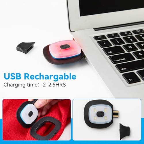 FFIPBGE Christmas Stocking Stuffers for Men Adults, Beanie Hats with Light, USB Rechargeable LED Hand Free Headlamp, Birthday Gifts for Men, Women, and Teens, Ideal for Camping, Hiking, Red view 6