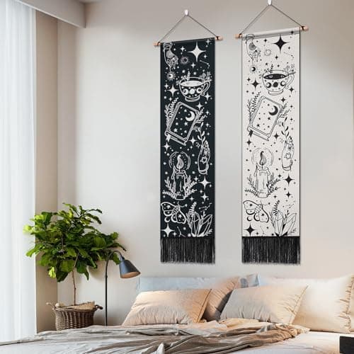 ARTCREATOR Pack of 2 Witchy Black and White Vertical Tapestries - Gothic Aesthetic Long Tapestry for Living Room and Bedroom Wall Decor (12.8 x 51.2 inches) view 3