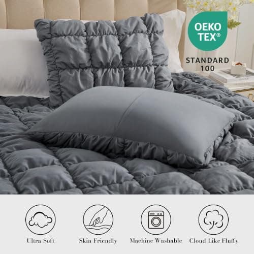 Amélie Home Queen Bubble Comforter Set, Soft, Charcoal Grey, 3-Piece view 6