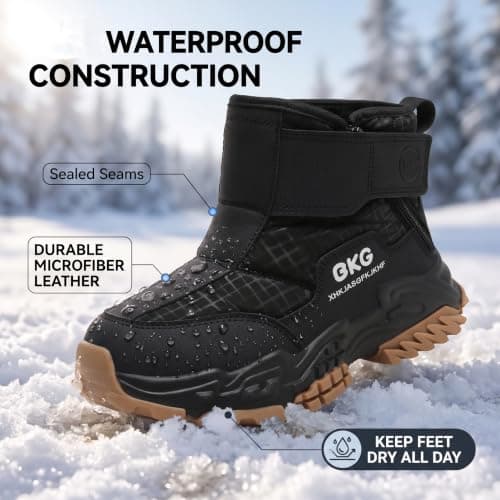 Kids Snow Ankle Boots Waterproof Winter Shoes for Boys Girls Children Youth, Anti-Slip ‌Hook & Loop‌ Zip Insulated Lined for Outdoor Cold Weather Hiking view 3