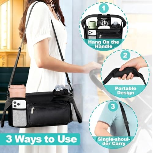 eutopic Universal Stroller Organizer with Insulated Cup Holder Detachable Phone Bag & Shoulder Strap, Bag Caddy Fits for Stroller like Uppababy, Baby Jogger, Britax, BOB, Umbrella & Pet Stroller view 4