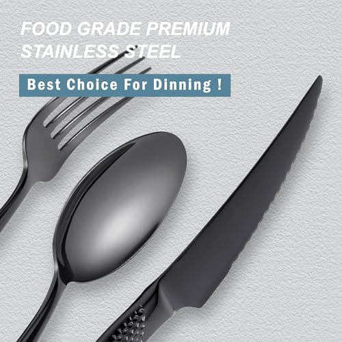Runfly 20 Piece Hammered Black Silverware Set, 18/10 Stainless Steel Flatware Set, Modern Kitchen Utensil Set Service for 4, Tableware Set, Cutlery Set Including Fork Spoon and Knife view 2