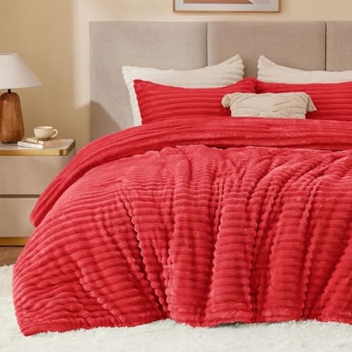 BEDELITE Fleece Queen Comforter Set -Super Soft & Warm Fluffy Red Bedding, Luxury Fuzzy Heavy Bed Set for Winter with 2 Pillow Cases view 1