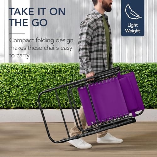 Best Choice Products Outdoor Zero Gravity Rocking Chair, Folding Reclining Patio Lounge Chair with Adjustable Pillow for Lawn, Beach, Camping - Amethyst Purple view 5