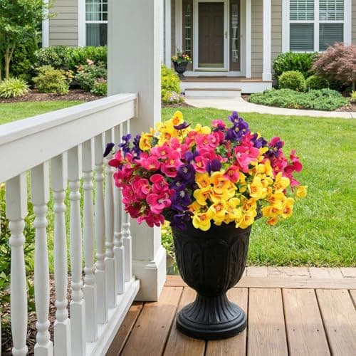 trytuny Artificial Flowers for Outdoor, Realistic Faux Plants for Outside Indoor Porch Patio Window Box Planter Home Decor (12pcs - Yellow Purple Rose red) view 3
