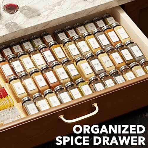 SpaceAid Bamboo Spice Drawer Organizer, (Need 3" Deep Drawer) Expandable 4 Tier Spices Rack for Cabinet, Kitchen Seasoning Storage Insert (Jars Not Included, From 12" to 23" Wide) view 6