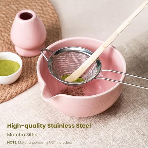 Matcha Whisk Set, Ceramic Bowl Matcha Kit & Handcrafted Bamboo Chasen, Complete 5 Pcs Matcha Set Whisk and Bowl, Stainless Steel Sifter, Bamboo Scoop & Holder for Matcha Lovers view 2
