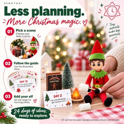 Elf Kit 24 Days of Christmas 2026 with 24 Daily Surprise Scenes & Accessories include Clothes Elf Adventure Starter Kit Countdown for Christmas Holiday Props Decoration Gift ideals (Elf Not Included) view 5