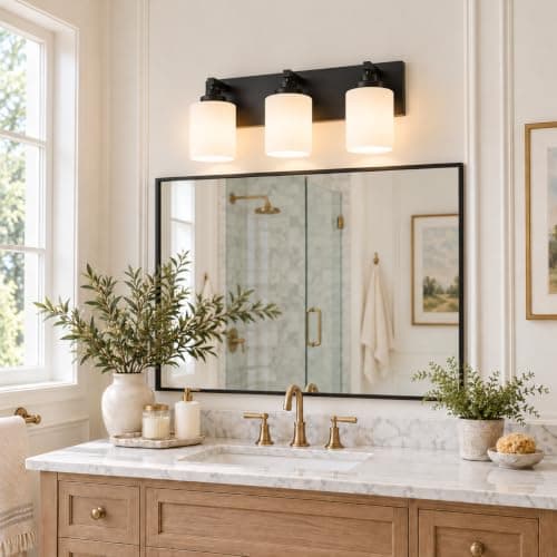 Fivesun Bathroom Light Fixtures 3-Light Bathroom Vanity Light Matte Black | Vanity Lights for Bathroom, Milky White Glass, Modern Bathroom Lighting Fixtures Over Mirror, No Assembly Required view 2