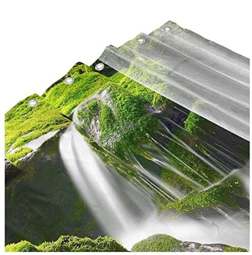 VOUGGIME 3D Spring Nature Waterfall Shower Curtain Tropical Jungle Shower Curtain Green Plant White Gauze Landscape Waterproof Fabric Shower Curtains Set for Bathroom Accessory Decor with Hooks 60x72 view 4