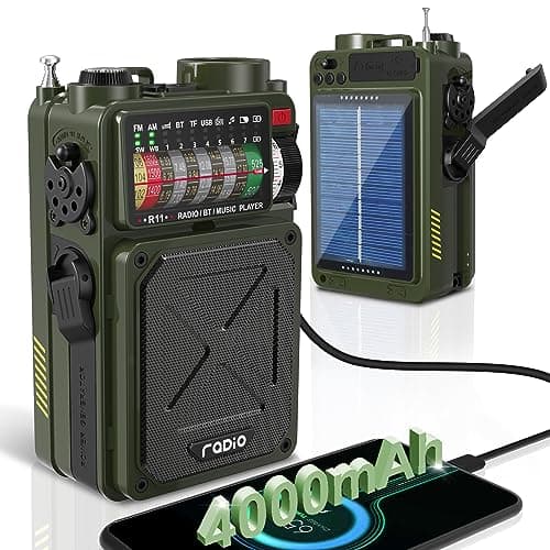 Emgykit NOAA Weather Radio - 4000mAh AM/FM/WB/SW Emergency Radio with Bluetooth,Flashlight,SOS Alarm, Powered by USB Charged,Hand Crank & Solar Power for Camping, Emergency