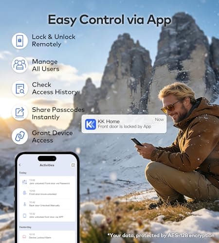 TEEHO TE012W-K WiFi Smart Keyless Entry Door Lock with Handle, Fingerprint Door Knob & Digital Keypad, APP Remote Control, Works with Alexa & Google, Electronic Deadbolt for Front Door, Matte Black view 3