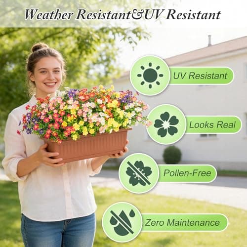 Trepcrow Artificial Flowers for Outdoor, UV Resistant Realistic Fake Wild Flowers No Fade – Faux Decoration for Outside Planter Beds, Window Box, Hanging Baskets, Garden Pots, Porch, Vase (18 Bundles view 2