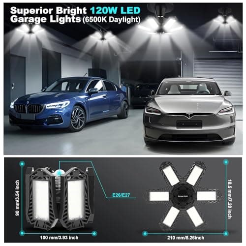 Brobantle LED Garage Lights Bulb 10 Pack 120W Led Screw in Garage Lights 12000LM 6500K Bright LED Garage Ceiling Lights Deformable Garage Shop Light for Attic Basement Workshop Screw in E26 E27 Base view 5