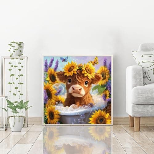 igoodom Cow Diamond Art Kits for Adults, Highland Cow Diamond Painting Kit, Full Drill Round Diamond Art Kits, DIY Gem Art and Crafts for Home Wall Decor Gift 14x14inch view 3