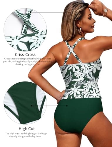 ZAFUL Women's Tankini Swimsuits Tummy Control Swimwear Two Piece Bathing Suits Swim Top with High Waisted Bottom view 5