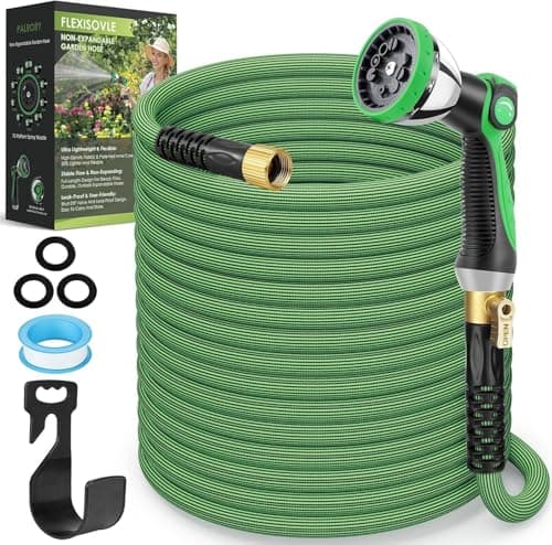 PALRORY Non-Expandable Garden Hose 100 ft, Ultra Lightweight Flexible Water Hose with 10-Pattern Nozzle, Leak-Proof, High-Density Fabric, Thickened Connector, Shut-Off Valve for Yard, Lawn, Outdoor view 1