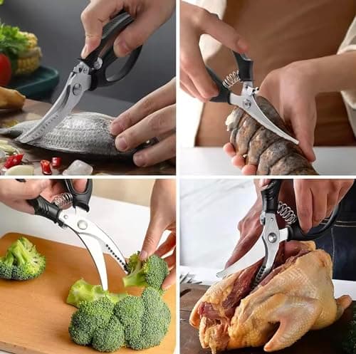 Heavy Duty Kitchen Chicken Scissors,Stainless Steel Multipurpose Kitchen Spring Loaded Meat Shears Poultry Shears with Anti-Slip Handle,Easier Cutting Fish Meat Bone Chicken (BLACK) view 7