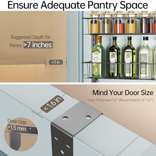 Delamu Adjustable Cabinet Door Organizer, 6 Tier Hanging Spice Rack | Metal Over the Door Pantry Organizer, Pantry Organizers and Storage Shelves for Kitchen Bathroom Laundry Room, Black view 2
