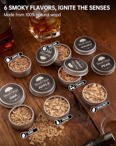 Electric Whiskey Smoker Kit, Rechargeable Bourbon Smoker Kit with 6 Flavors of Natural Wood Chips, Drink Smoker Infuser Kit Cocktail Idea Christmas Birthday Gifts for Men Husband Dad Him view 6