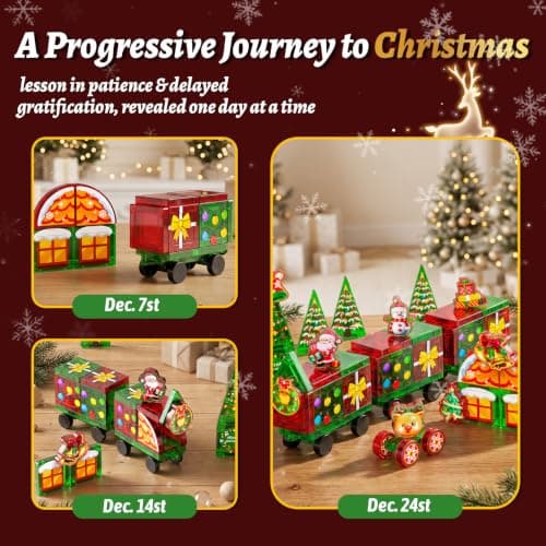 Magnetic Tiles Advent Calendar 2026, Christmas Countdown Gifts for Kids | 24 Days of Surprises Gifts, Santa Claus, Train set, Magnet Building Blocks, Christmas Toys for 3+ Year Old Boys & Girls view 2