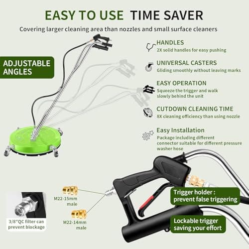 LidoDola 30'' Pressure Washer Surface Cleaner with 4 Wheels - Stainless Steel Surface Cleaner for Pressure Washer Attachment for Concrete, Driveway, Patio, Sidewalk, Deck and Driveways view 3