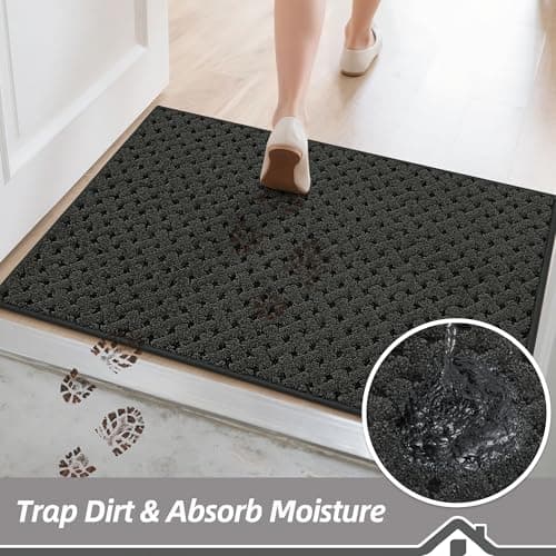 BEQHAUSE Dirt Trapper Door Mat Non-Slip Entryway Rugs Stain Resistant Absorbent Dog Doormats Woven-Look Washable Welcome Floor Doormat For Front Back Door, Dirty Wet Shoes & Paws, 32" x 48", Dark Grey view 3