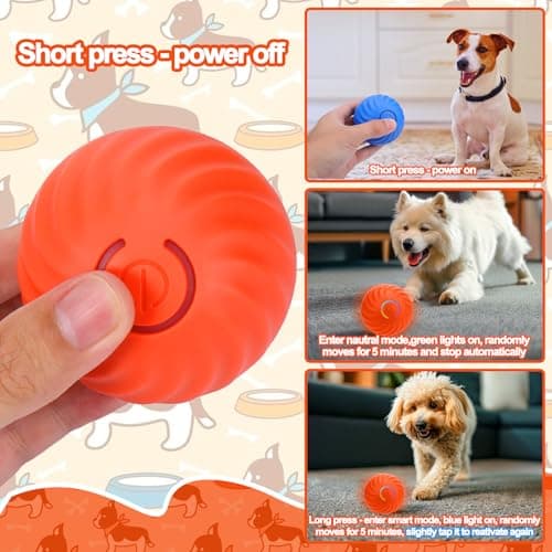 Interactive Dog Toys - Self Rolling Dog Ball with Anti-Chewer Cover for Small/Medium/Large Puppy, Active Rolling Ball for Dogs Enrichment, Motion Activated Toys That Move Its Own Orange view 4
