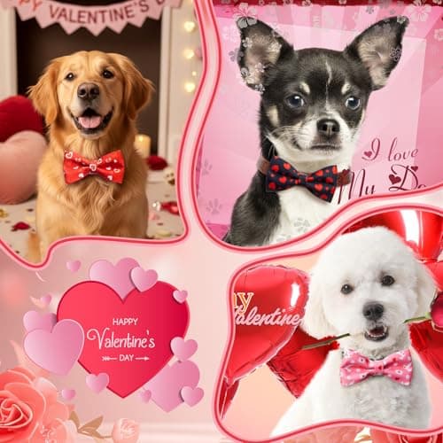 Hillban 50 Pcs Mother's Day Dog Collar Heart Bow Ties Dogs Collar Accessories Bow Ties Attachment with Elastic Bands Detachable Charms for Mom Gift Pets Costume Photo Props Accessories Pet Shops view 6