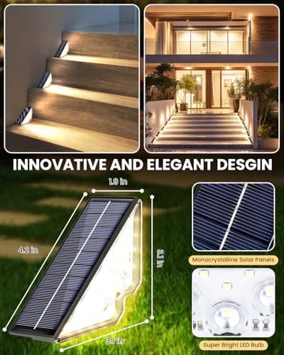 BSTOT Solar Powered Step Lights for Outside Waterproof Led, Deck Outdoor Decor Stair Stairwell Lighting for Front Door, Patio, Back Porch, Ring Pathway (Warm White, 4pcs) view 2