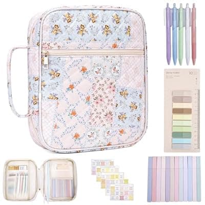 Large Bible Cover for Women, Durable Quilted Tote Bag with Handles, Bible Carry Case for Girls, Bible Study Supplies Accessories（Quilted）