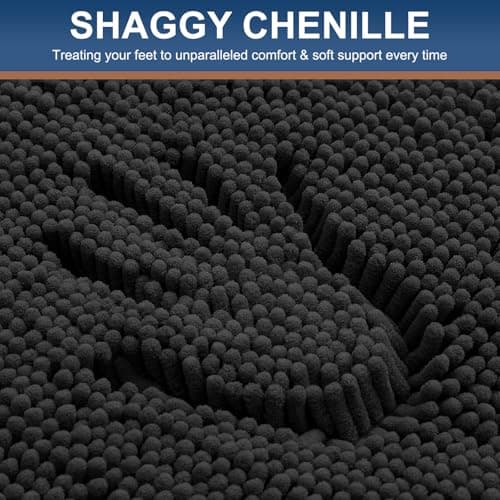 Smiry Luxury Chenille Bathroom Rugs 24x16, Extra Soft and Absorbent Shaggy Bath Mat, Machine Washable, Non-Slip Plush Carpet Runner for Tub, Shower, and Floor, Home Decor Accessories, Black view 3