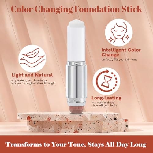 Color-Changing Foundation Stick, 2-in-1 Dual-Ended Foundation with Detachable Brush, Skin Matching Foundation Face Makeup Lightweight Non-Greasy Moisturizing and Smooth (2#Light) view 3