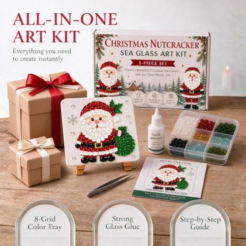 Mosaic Sea Glass Art Kit,DIY Christma Craft Art for Holiday Wall Decor Gift view 5