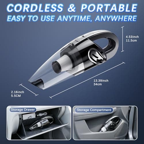 KIETRIX Handheld Vacuum Cordless, 15000Pa Powerful Car Vacuum Cleaner - 7800mAh Rechargeable Portable Mini Vacuum with 70000RPM Motor, 5 Nozzles, Low Noise, Washable Filter, for Car, Home, Office, Pet view 3