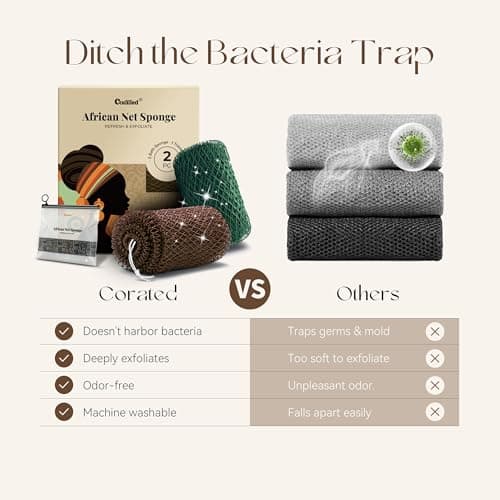 CORATED African Net Sponge Authentic, Shower Loofah Exfoliating Bath Sponge, Body Scrubber for Women Daily Use Body Care, Travel Portable Bath Accessories for Bathroom (Olive Green & Light Green) view 6