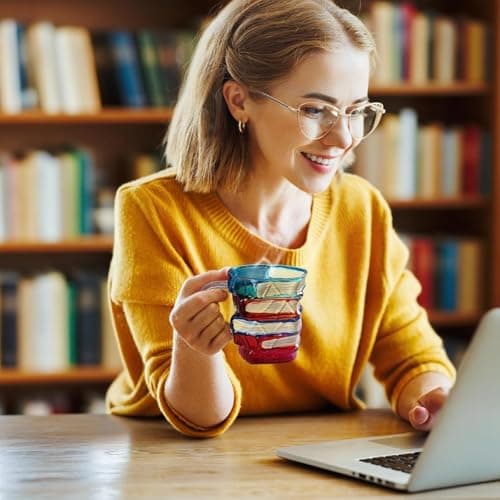 AKLOZYX Artistic Book Stack Glass Coffee Mug,11oz Handmade Tea Cups Cool Funny, Decorative Design for Book Lovers Gifts for Women and Man (Medium) view 6