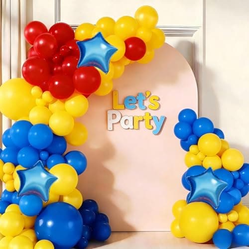 Carnival Circus Balloon Garland Arch Kit, 156Pcs Red Yellow Blue Latex Balloons with Star Foil Balloons for Carnival Theme Graduation Birthday Party Anniversary New Year Decorations — image 1